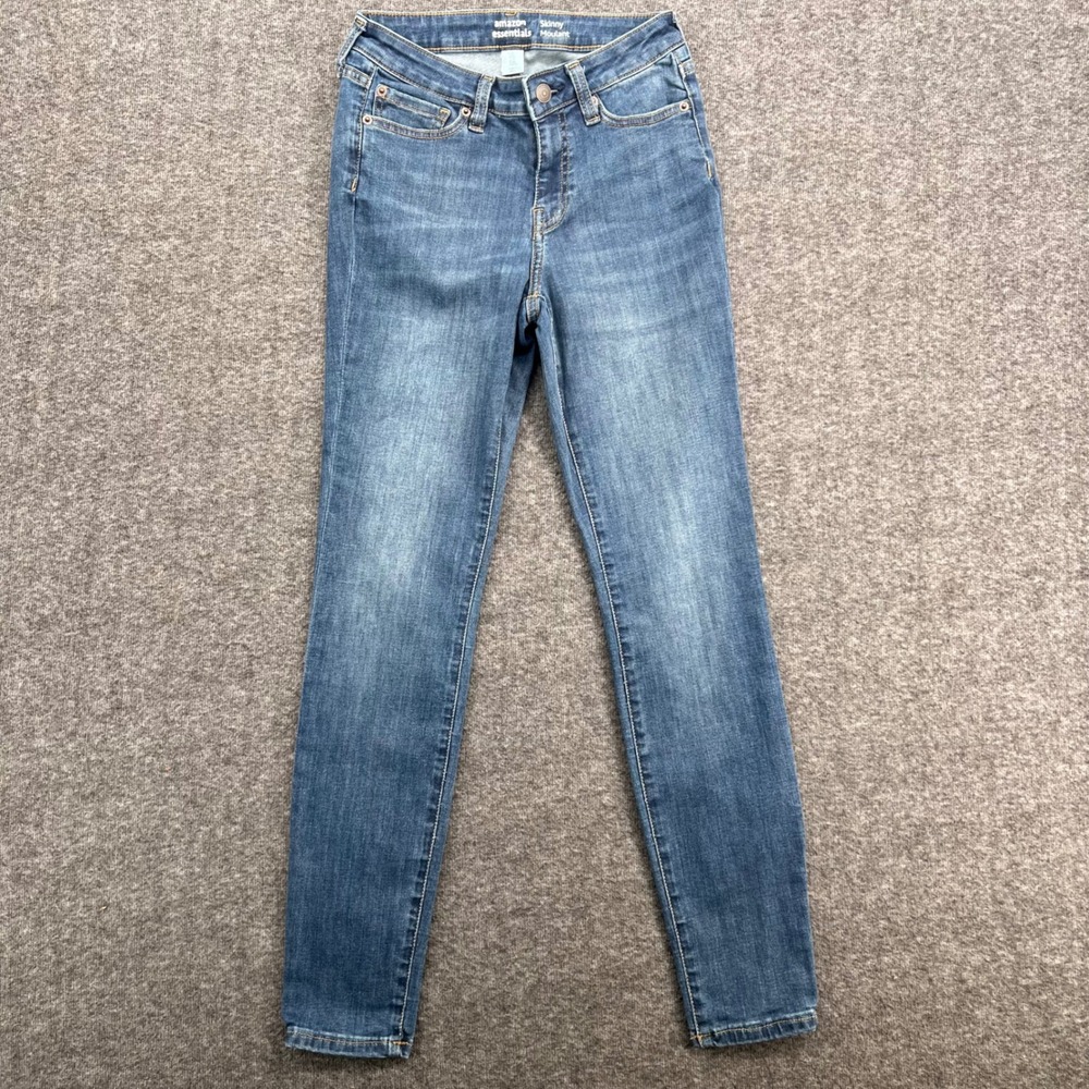 Amazon Essentials Womens Skinny Moulant Jeans Medium‎ Wash Blue Size 0 Stretch